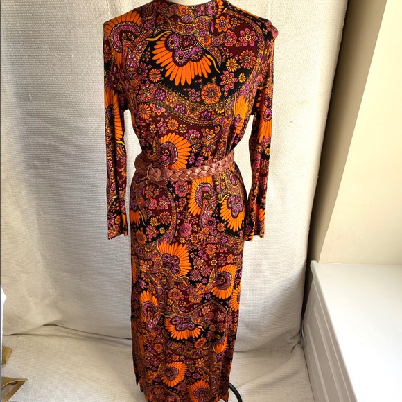Vintage 60s 70s M Psychedelic Print Maxi Dress - Picture 11 of 12